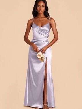 Birdy Grey Dusty Lilac Shiny Satin Catherine Spaghetti-Strap Maxi Dress
